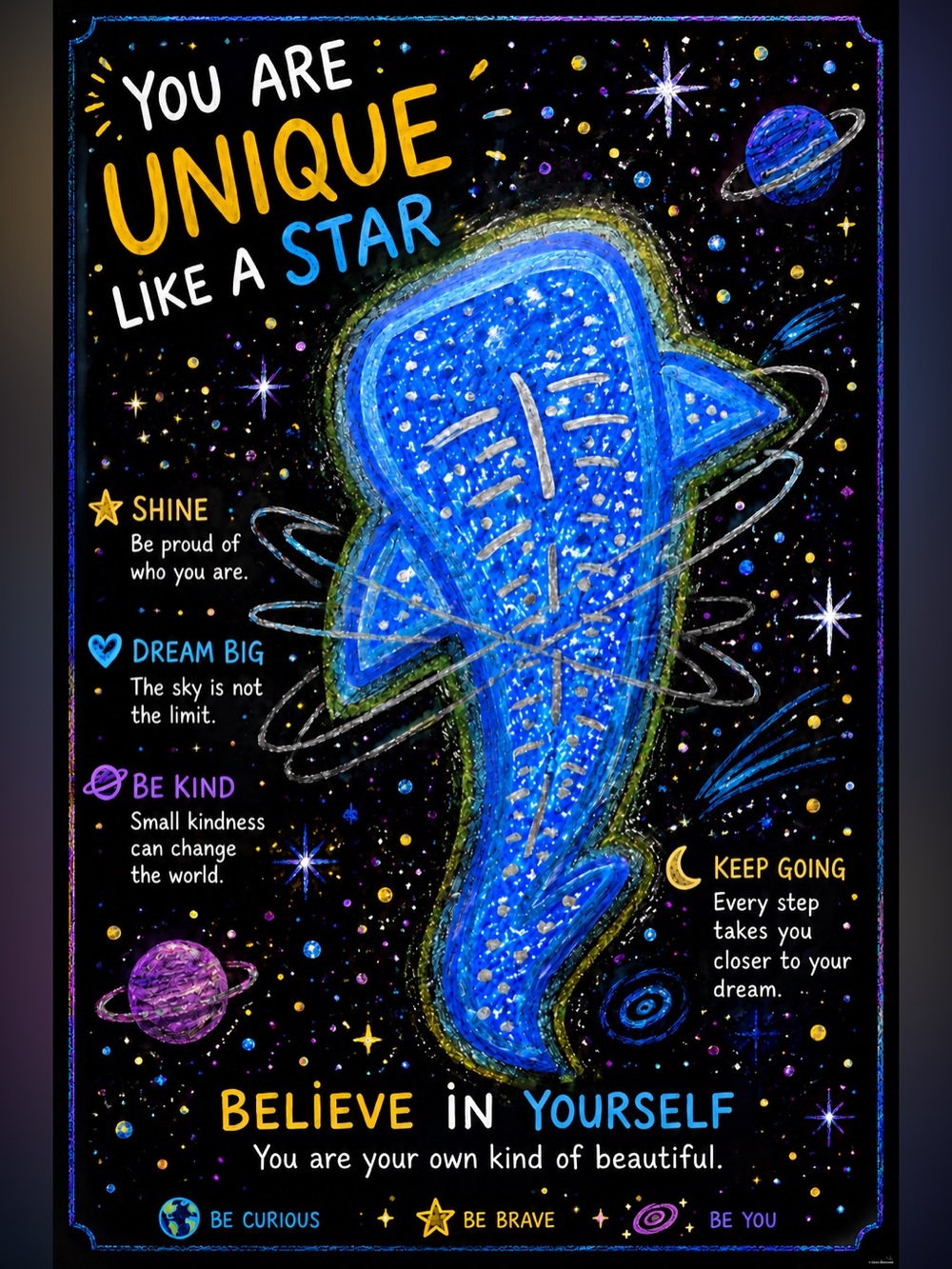 Believe in Yourself Inspirational Wall Art - Blue for kids
